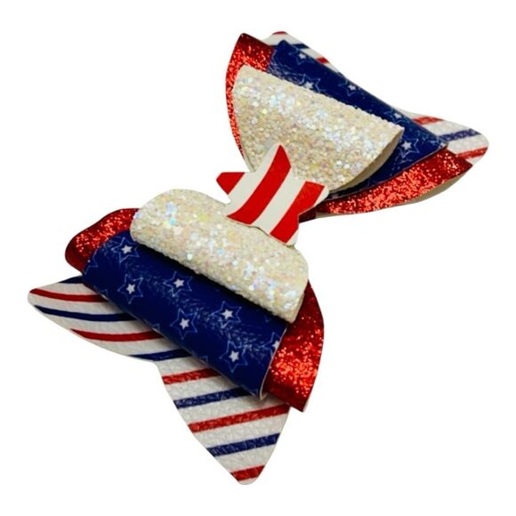 4” Bow Headband 2 in 1 Interchangeable Nylon 4th of July Baby Girl USA Patriotic - Picture 3 of 6